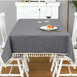 Farmhouse rectangular Tablecloth heather Gray + delicate cream Tassels 60 x 84